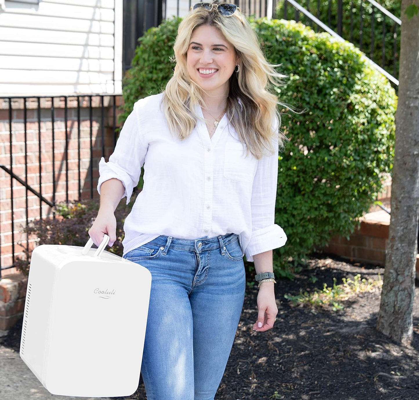 Cooluli 15L Mini Fridge for Bedroom, Car, Office Desk & College Dorm - 12V Portable Cooler & Warmer for Food, Drinks, Skincare - AC/DC Small Refrigerator with Glass Front, White