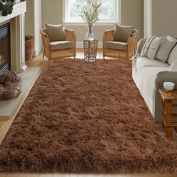 9x12 Area Rugs for Living Room Bedroom, Large Brown Shag Fluffy Rug | Shaggy Shag Carpet, Soft and Comfy, Non Slip Big Fuzzy Carpet for Bedroom Nursery Kids Girls Boys Room Dorm Home Decor
