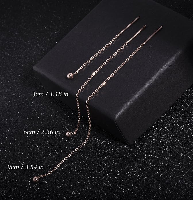 S.Leaf Threader Earrings for Women 925 Sterling Silver Gold Plated Hypoallergenic Backless Ardant Chain Duster Tassel Drop Double Piercing Pull Through Earrings for Women Trendy