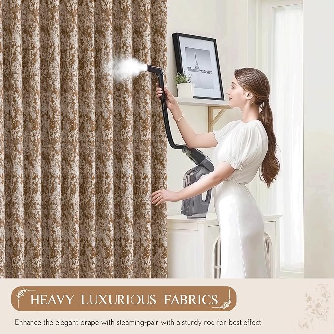 Beauoop Brown Floral Jacquard Blackout Curtains for Bedroom 52x84 2 Panels | Flower Chenille Room Darkening Drapes for Living Room 84 Inch Long Thermal Insulated Soundproof Window treatment Grommet