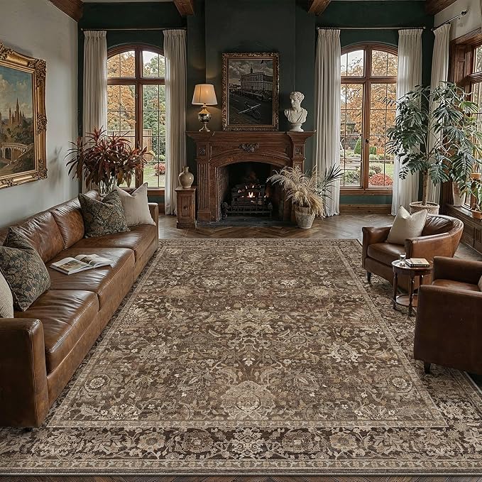 HUGEAR Area Rugs 8x10 Brown Washable Rug for Living Room Bedroom Large Neutral Vintage Rug Carpet Distressed Soft Durable Non Slip No Shedding for Indoor Dining Nursery Farmhouse