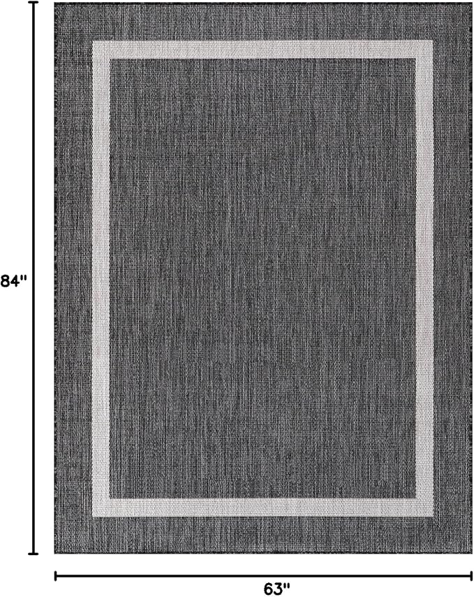 Luul Home Bordered Outdoor Rug 5x7 Washable Outside Carpet for Indoor Patio Porch Waterproof Easy Cleaning Non Shedding Area Rugs Gray 5 x 7