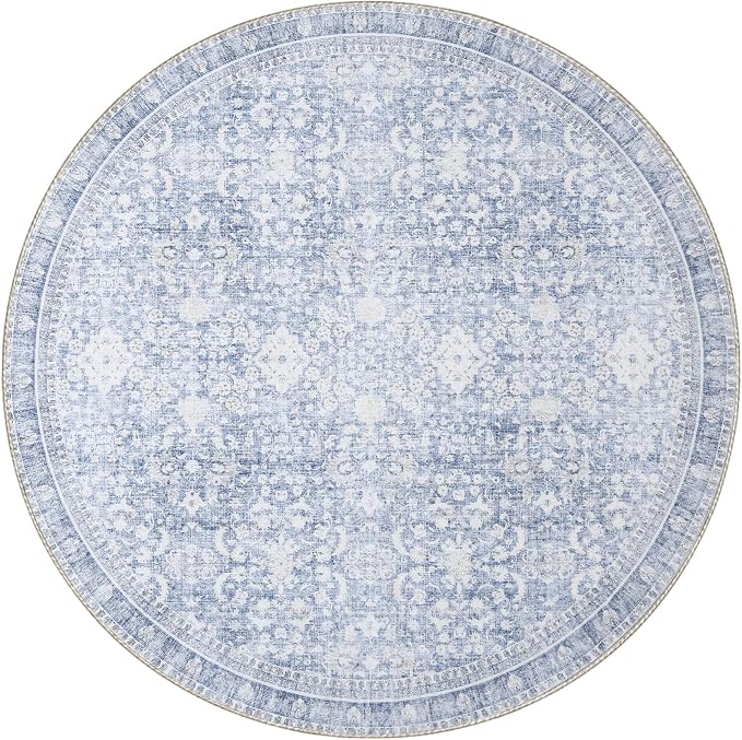 Sasttie Round Rug 4ft, Ultra-Soft Washable Circle Rug, Low Pile Foldable Thin Rugs with Non-Slip Backing, Skin-Friendly Stain Resistant Carpet for Living Room, Bedroom, Kitchen, Dorm, 4ft, Light Blue