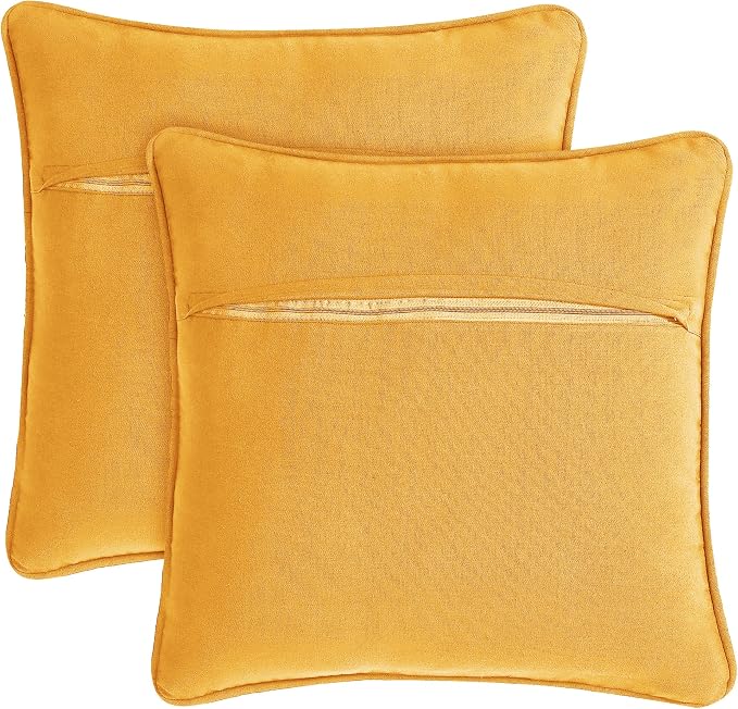 Boho Living Jada Premium Woven Design, Decorative Throw, Living Room Décor, (2) 20" x 20" Pillow Covers, Mustard Yellow 2 Count