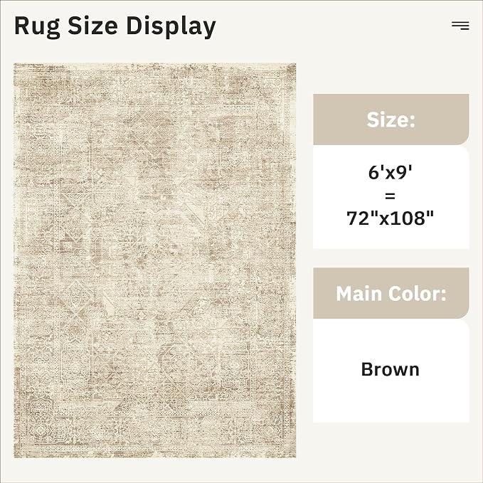 Soalmost 6x9 Area Rug for Living Room Floral Washable Non-Slip Modern Rugs for Bedroom Dinning Room Ultra-Thin Indoor Brown