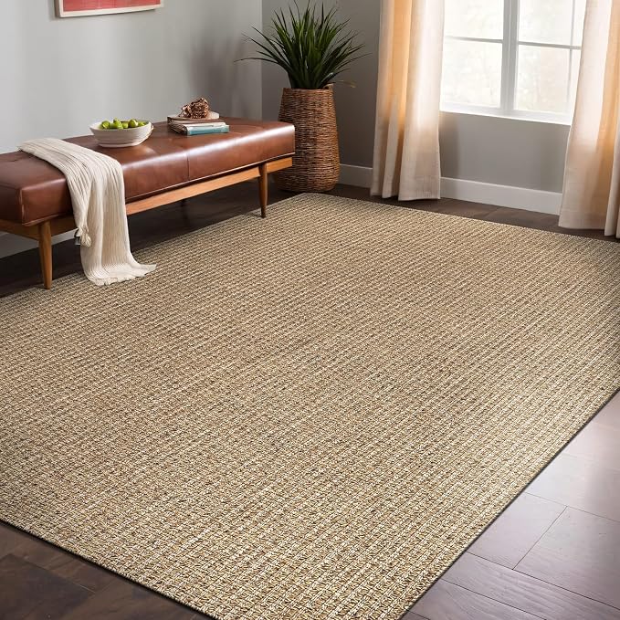 Luul Home Easy Jute Rugs 4x6 Natural Color Living Room Indoor Outdoor Area Rug for Farmhouse Patio and Kitchen Rug High Traffic Washable Easy to Clean Solid Boho Woven Design Outside Carpet (4 x 6)