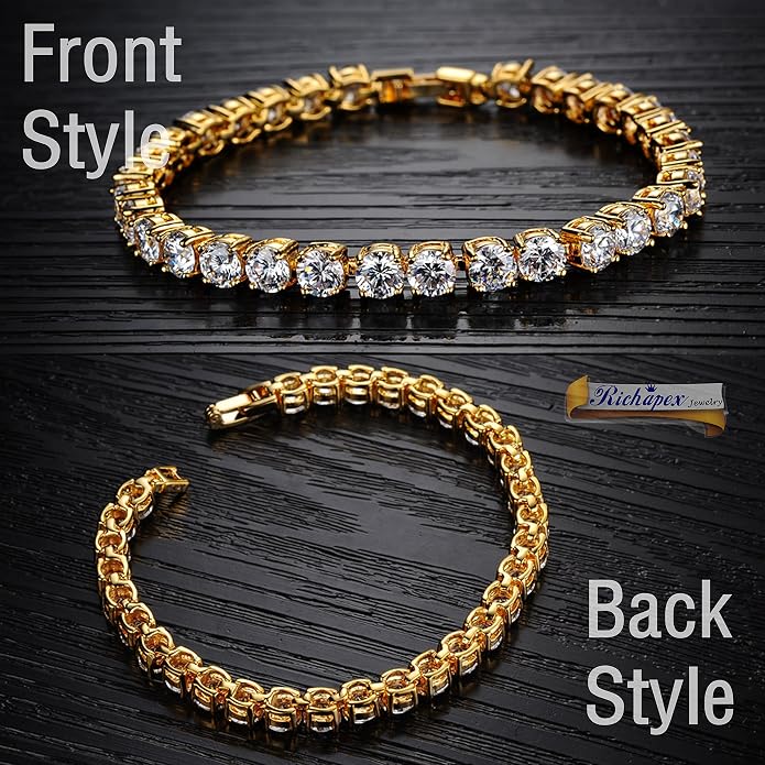 Richapex Diamond Tennis Bracelet for Women, Eternity Bracelet Blue Cubic Zirconia, Sapphire Bracelet, 18K Gold Plated Hypoallergenic Bracelets -7.48inch/190mm