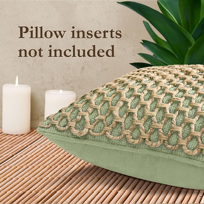 Boho Living 18x18 Sage Green Throw Pillow Covers Pillow Insert not Included - Boho Pillow Covers Only, Pack of 2
