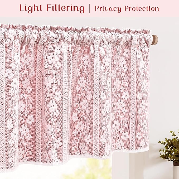 ASPMIZ Linen Valance Curtains Double Layers Window Curtains with Linen Lace, Farmhouse Kitchen Curtain Valance Light Filtering Cafe Curtain 18 Inch Window Treatment Rod Pocket for Bathroom, 52x18 Red