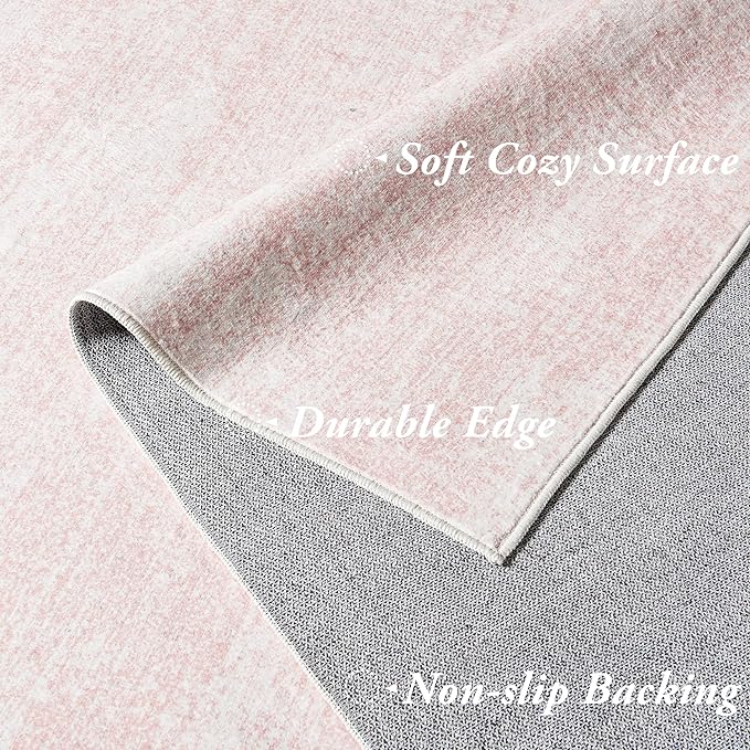 Pink Rug for Bedroom Modern Low Pile Soft Washable Small Area Rugs 2x3 | Boho Abstract Cute, Blush Ombre Floor Carpet, for Kitchen Entryway Bathroom, with Non Slip Foldable, Rubber Backing