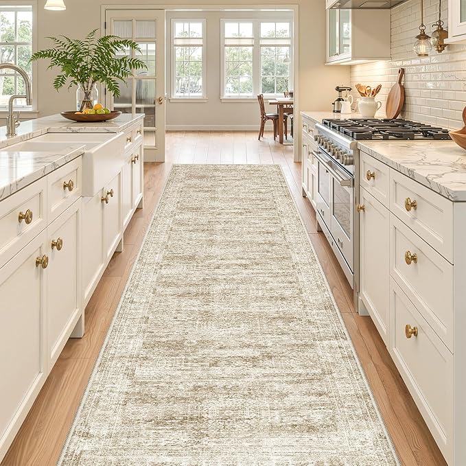 2'6 x 10' Runner Rug Non Slip,Washable Kitchen Rugs,Brown | 10 ft Runner Rug for Hallway,Entryway,Bedroom,Bathroom,Living Room,Thin,Soft, Long Rug,Stain Resistant Indoor Carpet