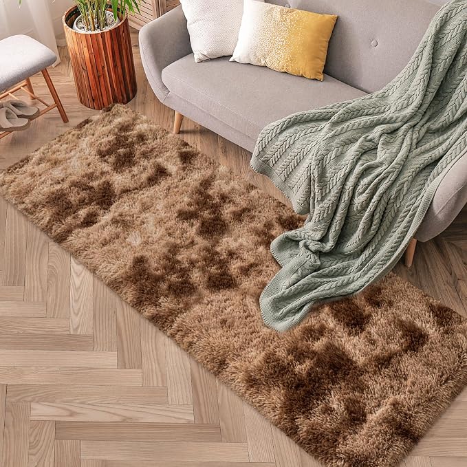 2x6 ft Soft Brown Runner Rugs for Bedroom Living Room Plush Fluffy Rug Shag Rug Carpet Non Slip Washable for Nursery Dorm Fuzzy Bedside Rug Runner for Kids Girls Room Home Decor