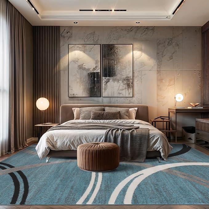 Rugshop Wavy Circles Modern Non-Shedding Area Rug Blue 7'10" x 10'2"
