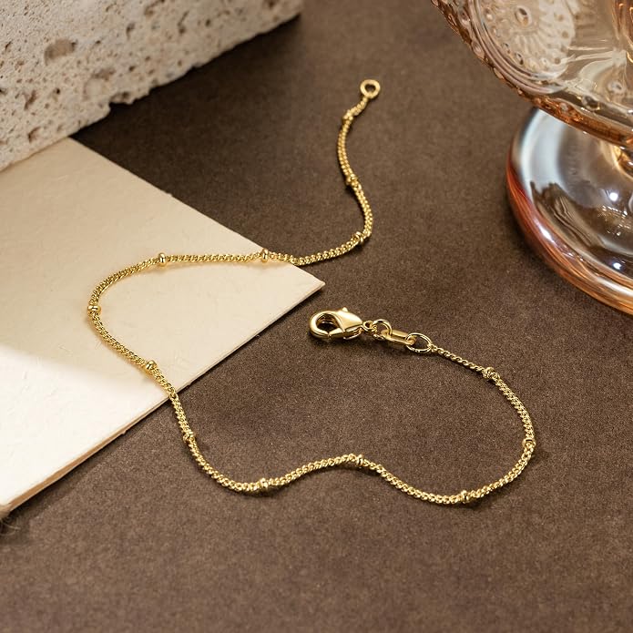 14K Gold Waterproof Anklets for Women and Men Charm Ankle Bracelets Jewelry for Everyday Wear Sizes 9-11 Inches