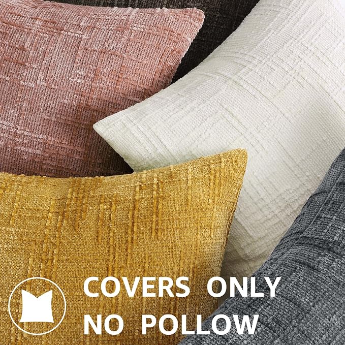 decorUhome Textured Chenille Throw Pillow Covers 26x26 Set of 2 Pink | Fall Modern Farmhouse Soft Cozy Slubby Couch Pillow Cases Boho Decorative Pillow Cases for Bed Sofa Living Room Home Decor