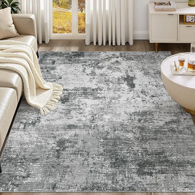 UERMEI 10x12 Area Rug for Living Room - Washable Neutral Modern Abstract Carpet, Non-Slip Soft Large Indoor Floor Rugs for Bedroom Home Office & Under Dining Table Decor, Grey Black