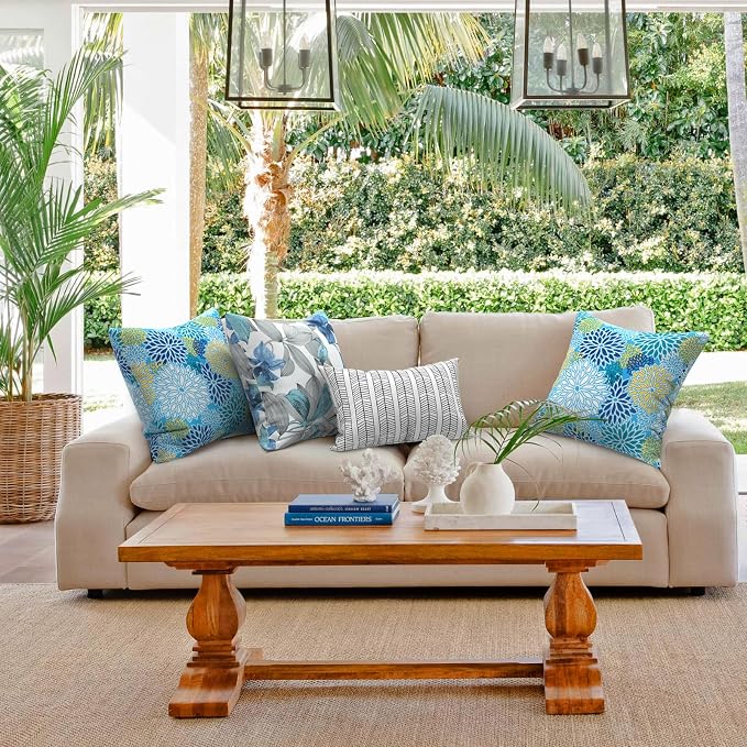 Outdoor Throw Pillows with Inners 20x20 Inch, Square Pillows Decorative for Home Garden Furniture, Dahlia Blue