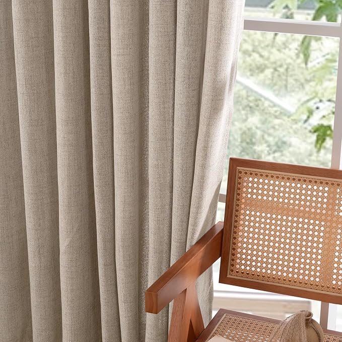 YoungsTex 48 Inch Length Linen Curtains, Burlap Tan Short Window Drapes | Bronze Grommet Privacy for Bathroom Bedroom Living Room Windows Light Filtering, 42 x 48 Inch, 2 Panels