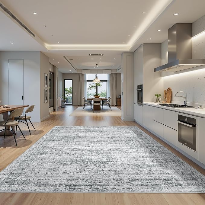 6x9 Area Rugs for Living Room,Large Washable Rug,Grey | Rugs for Bedroom,Dining Room,Office,Low Pile,Soft, Neutral Rug,Stain Resistant Indoor Carpet,Non Slip,Home Decor