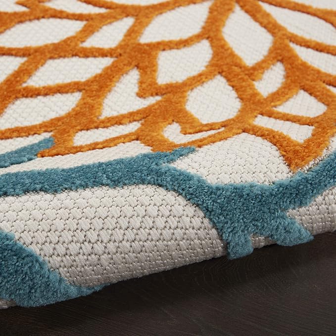 Nourison Home Aloha Turquoise Multicolor 7'10" x Round Area Rug - Easy Clean, Non Shedding, Bed Room, Living Room, Dining Room, Kitchen (8' x Round)