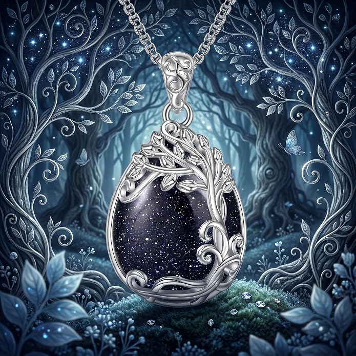Teardrop Moonstone Necklace for Women Tree of Life/Filigree Birthstone Pendant Necklace Jewelry
