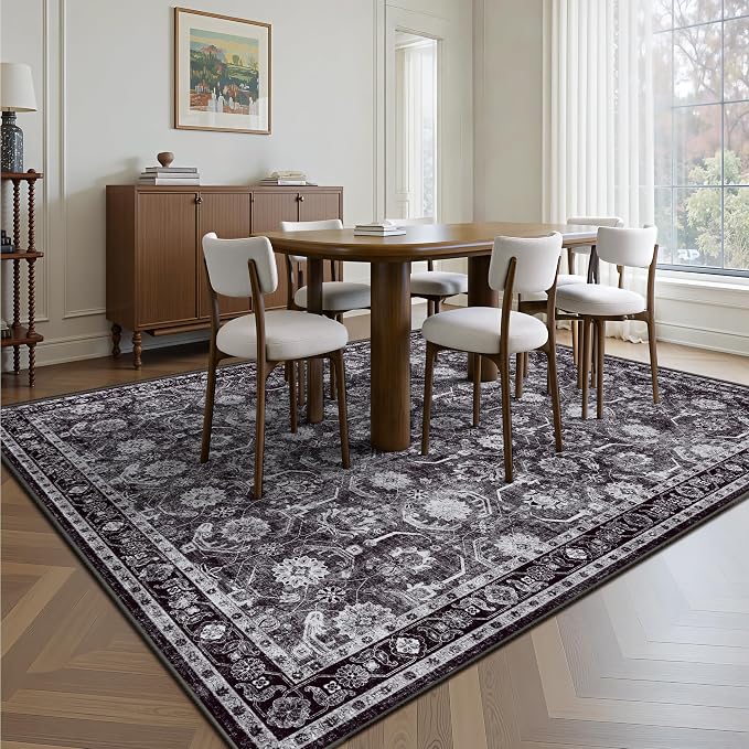 5x7 Area Rugs, Soft Non Slip Low Pile Washable Rug, Boho Modern Rug for Living Room, Bedroom, Dining Room, Black