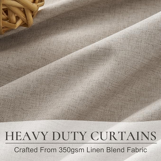 Grey Flax Taupe Hook Belt&Rod Pocket Curtains 84 inch Length 2 Panels Set, White Backing Thermal Living Room/Bedroom/Sliding Door Linen Blackout Curtain Window Boho Summer Drapes (50"Wx84"L)