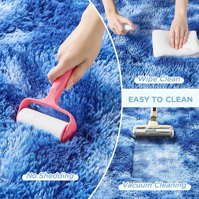 5x7 Tie-Dyed Blue Fluffy Shag Area Rugs for Living Room Bedroom | Ultra Soft Comfy, Fuzzy Shaggy Plush Carpet for Nursery Boys Kids Girls Dorm, Modern Indoor Home Decor, Upgrade Non-Slip