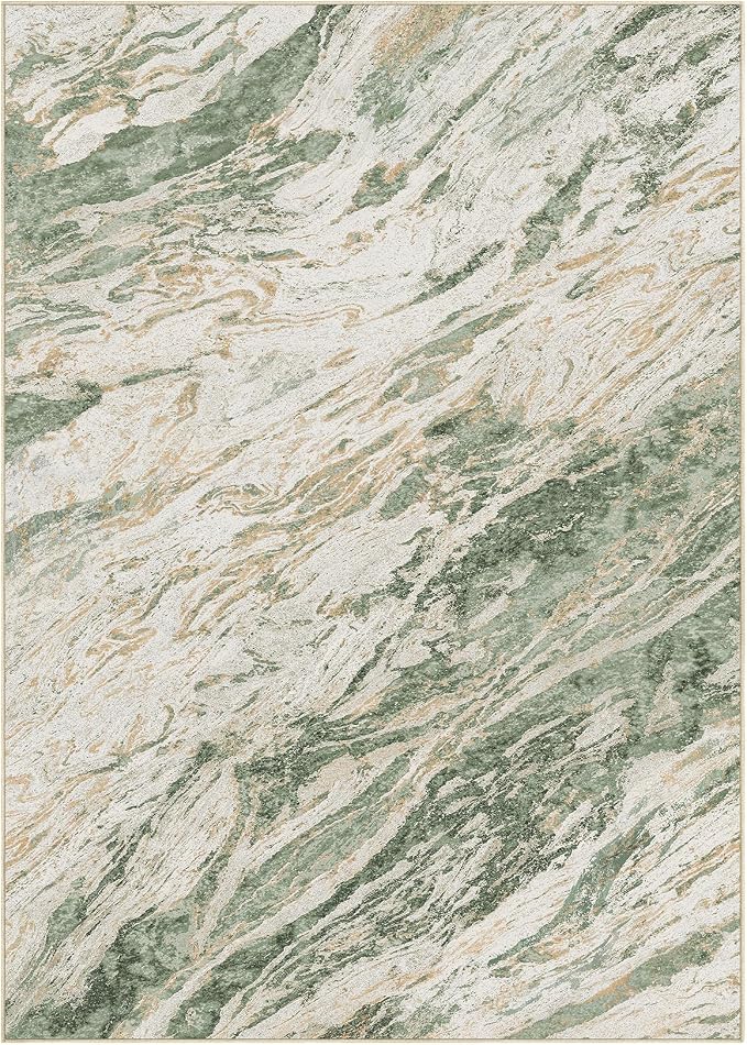 Area Rugs for Living Room: 6X9 Abstract Washable Rug Modern Neutral Large Soft Stain Resistant Non-Slip for Bedroom Dining Room Indoor Home Office Carpet - Green Brown