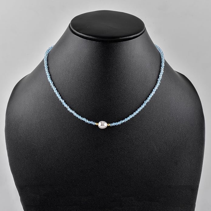 InfinityGemsArt Gemstone Gold Necklace For Women, Birthstone Natural Crystal Stone With Freshwater Pearl Beaded Jewelry, Gold Plated 18 Inch Chain