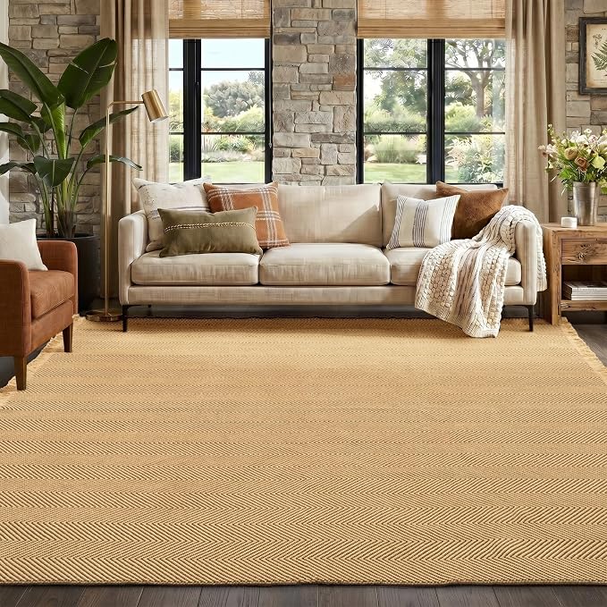 8x10 Washable Boho Area Rug with Tassels for Living Room Beige Coffee | Vacuum Friendly, Machine Washable, Non-Slip Rug, Modern Farmhouse Neutral Decor Carpet, Bedroom Dining Room Office Kitchen