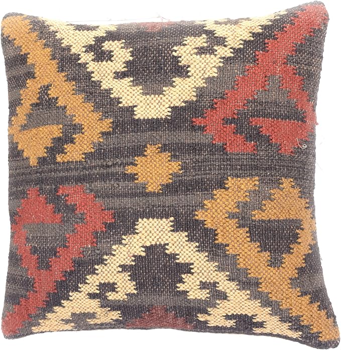 Chouhan Rugs 4 PCS Set of Hand Woven Jute Kilim Cushion Cover Indian Vintage Pillows 18X18 Rug Boho Shams (Pattern 3)