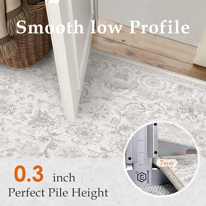 PureCozy 2x3 Gray Entryway Area Rug Vintage Washable Non Slip Indoor Door Mat Kitchen Office Distressed Carpet Low Pile Soft Retro Accent Throw Grey Rug for Dining Room Bathroom Laundry