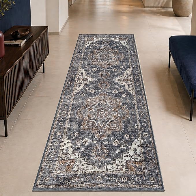 Keen Home Design 30"x120" Rug - Machine Washable Runner with Non-Slip Backing, Ideal for Hallway, Entryway, Kitchen, Laundry Room - Vintage, Easy Clean, Durable, Low Pile Rug - (2'6" x 10')
