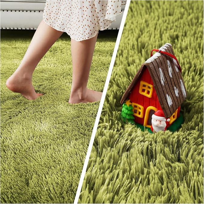 Fluffy Rug Shag Area Rug,Grass Green 3x5 Area Rugs for Bedroom | Non-Slip Small Soft Bedside Rug for Entryway,Living Room and Home Office