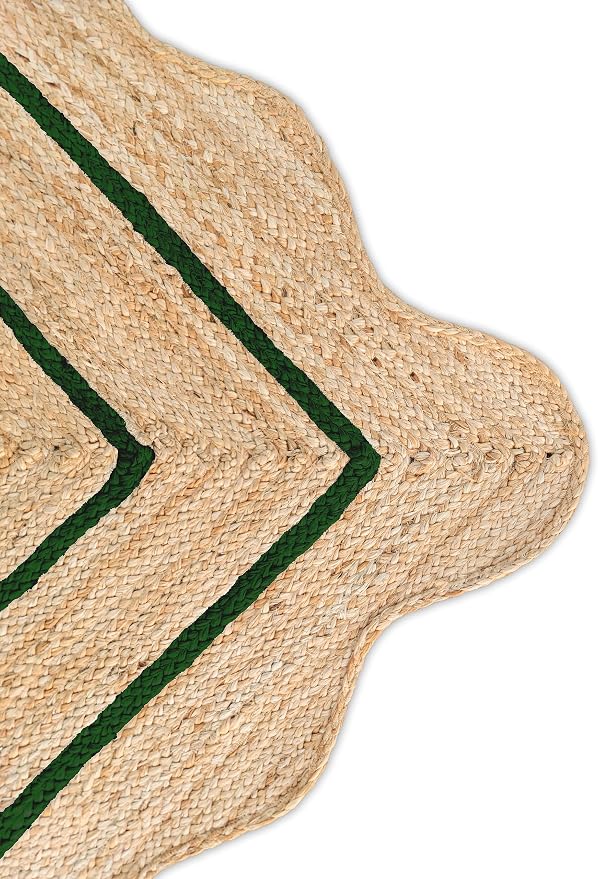 Wave Scalloped Natural Jute Runner, Green (2'x12'): Boho Farmhouse Entryway Scallop Rug