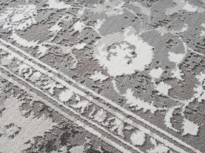 Amber Traditional Floral Runner Rug for Kitchen, 2x7 Vintage Persian-Inspired Gray Runner, Medium Pile Stain Resistant Carpet for Bedroom, Hallway or Entryway (2' x 7', Gray)