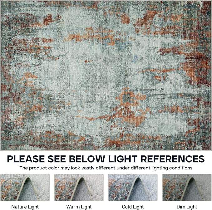 9x12 Area Rugs for Living Room Rug Washable: Modern Large Rug for Dining Room Bedroom Carpet Non Slip 9 by 12 Indoor Abstract Nursery Home Office Red Brown
