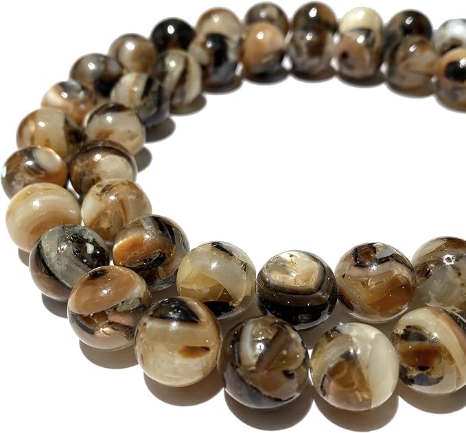 ABCGEMS King Troca Shell Beads from Pacific Ocean (Gorgeous Thick Nacre- Exquisite Luster with Zebra Matrix) DIY Jewerly Making Beading Supplies - Smooth Round 12mm