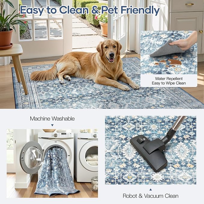 Lofus 3x5 Area Rug for Entryway,Blue Non Slip Area Rugs for Kitchen, Washablee Soft Rugs for Bedroom, Living Room, Tool Room Nursery Kids Room Decor