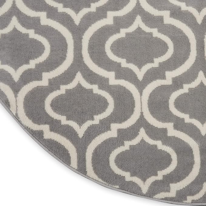 Nourison Home Jubilant Grey 8' x Round Area Rug - Easy Clean, Non Shedding, Bed Room, Living Room, Dining Room, Kitchen (8' x Round)