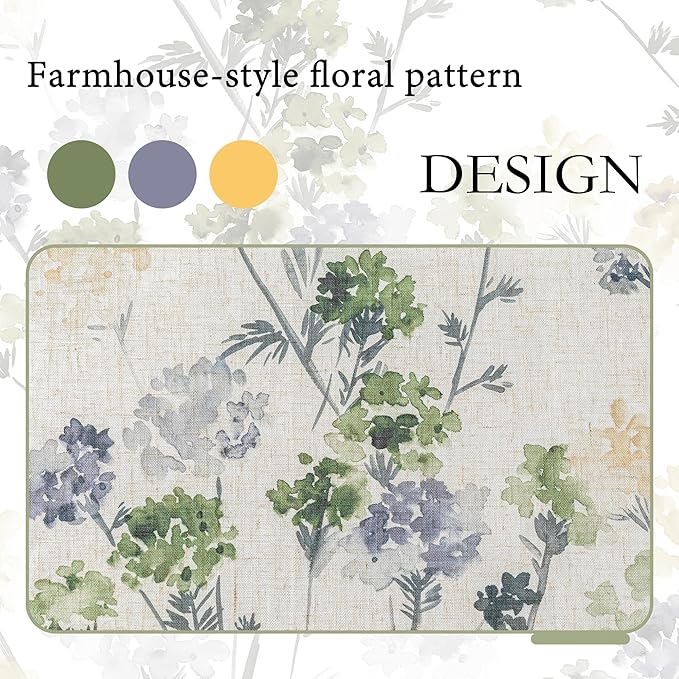 MYSKY HOME Sage Green Floral Linen Spring Curtains 72 inch Long 2 Panels Set Semi Sheer Light Filtering Farmhouse Flower Pattern Grommet Top for Living Room Bedroom, 52" W Each Panel