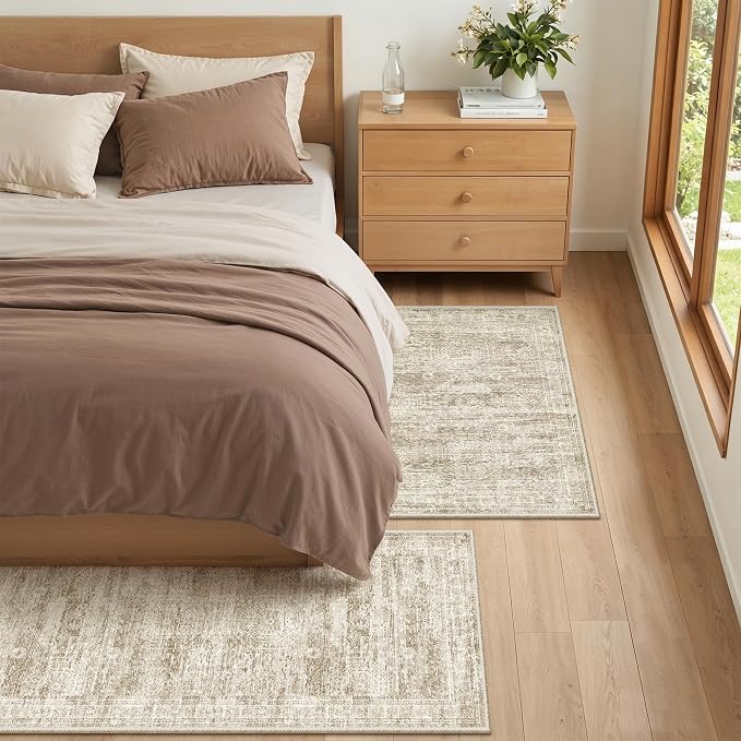 Kitchen Rugs Sets of 2, 2x3 2x4 Rug Runner,Brown | 2 Piece Washable Rug for Hallway,Entryway,Bedroom,Dining Room,Thin,Soft Runner Rug,Stain Resistant Indoor Carpet,Non Slip