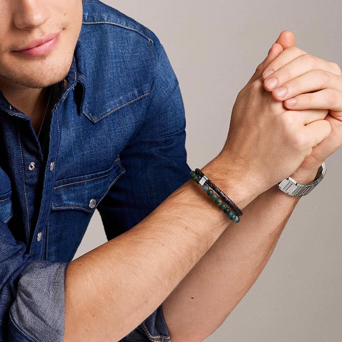 Fossil Men's Stainless Steel and Genuine Leather and/or Beaded Bracelet for Men