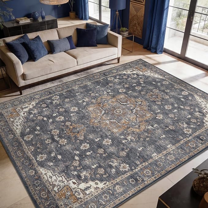 Keen Home Design 10x14 Rug - Machine Washable Area Rug with Non-Slip Backing, Ideal for Living Room, Dining Room, Bedroom - Vintage, Easy Clean, Durable, Low Pile Rug - (9'7" x 14')