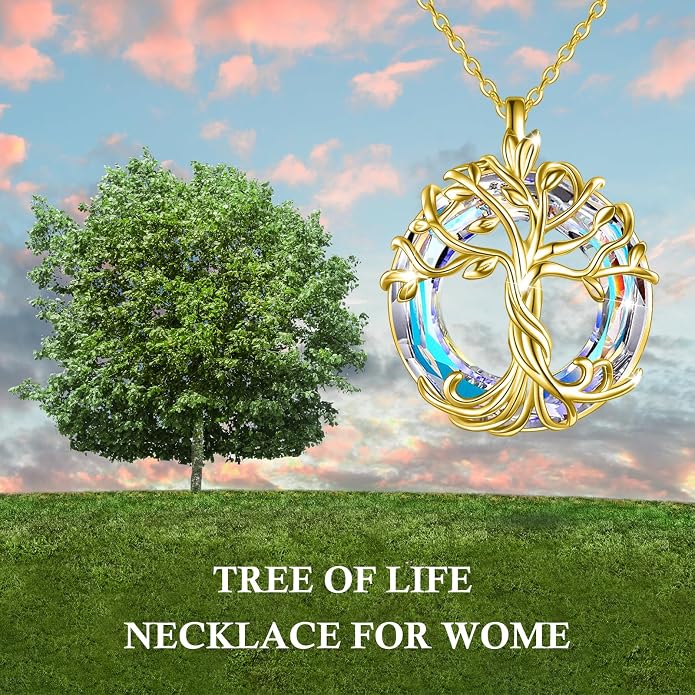 TOUPOP Tree of Life Necklace Gifts for Women 925 Sterling Silver Family Tree Pendant with Crystal Birthday Irish Jewelry Gifts for Women Her Wife Mom
