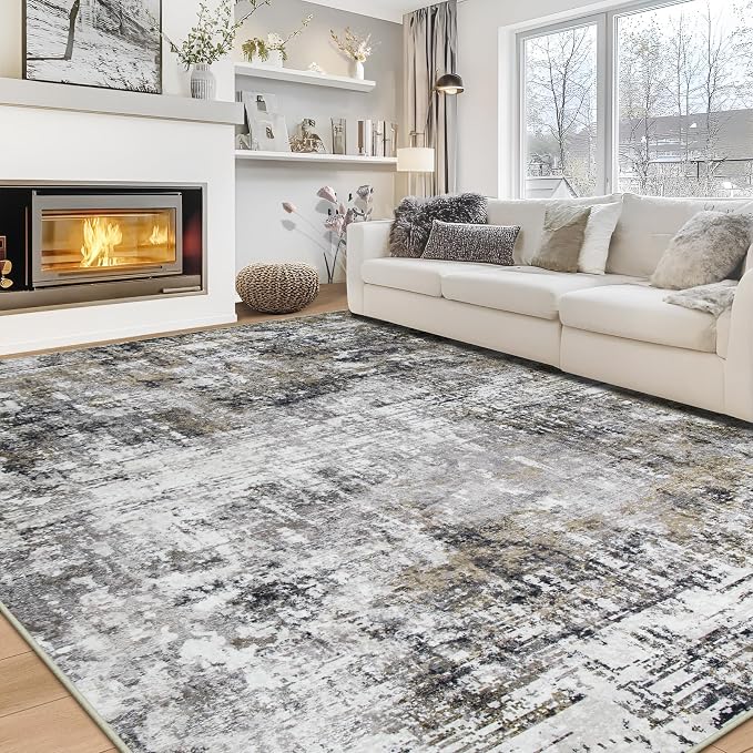 9x12 Area Rugs for Living Room Rug Washable: Modern Large Rug for Dining Room Bedroom Carpet Non Slip 9 by 12 Indoor Abstract Nursery Home Office Black Gold
