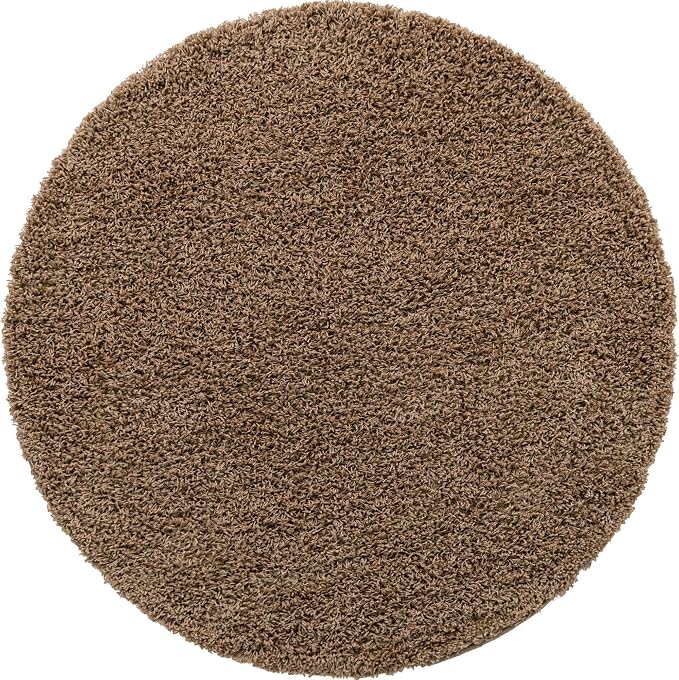 Unique Loom Solid Shag Collection Area Rug (5' 1" Round, Sandy Brown)