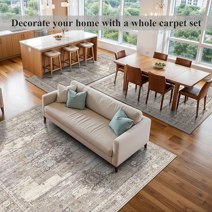 RUUGME Washable 9x12 Area Rug - Rugs for Living Room Bedroom Dining Room Non-Slip Vintage Rugs More Durable and Incredibly Soft Great Home Decor (9x12 Beige)