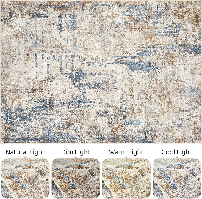 10x13 Area Rug Living Room: Washable Large Abstract Modern Soft Rugs Stain Resistant Indoor Floor Non Slip Accent Carpet for Bedroom Nursery Playroom Office Dining Room Dorm Home House- Tan
